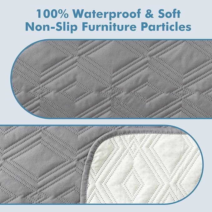 Genina 100% Waterproof Couch Arm Covers Set of 2, Armrest Covers for Sofa Couch Armchair, Anti-Slip Sofa Arm Cover Protectors Armchair Slipcovers for Pets Dogs (Light Gray) - Image 5