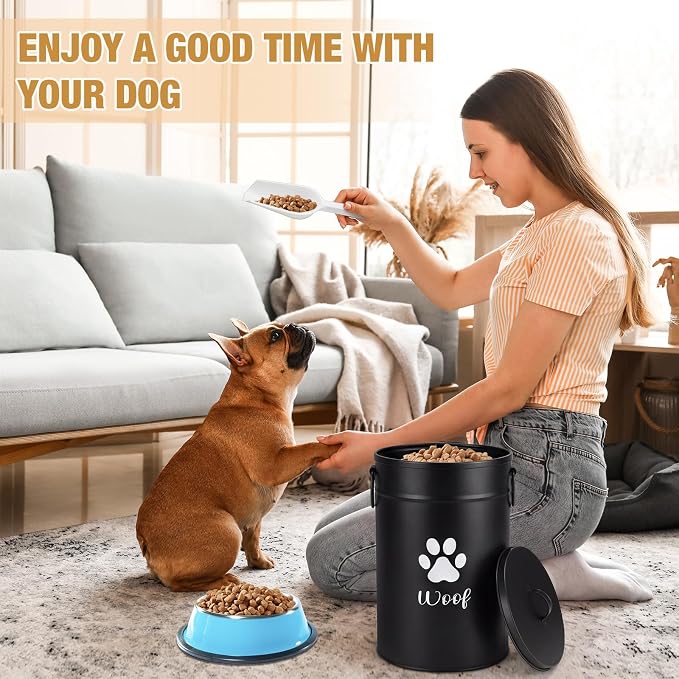 DoubleFill Extra Large 30+14 lb Metal Dog Food Storage Containers Set of 2 Black Airtight Dog Treat Snack Jars with Lids and Spoon Farm House Style Big Pet Cookie Storage Bin for Kitchen Counter Gift - Image 4