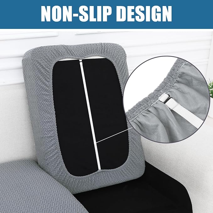 Smiry Waterproof Couch Cushion Covers, Non Slip Seat Cushion Covers | Stretch Jacquard Sectional Sofa Slipcover, Washable Elastic Furniture Protector for Pets, Kid, Large, Light Grey - Image 3