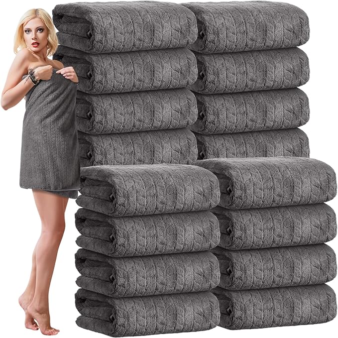 SmoothNovelty 16 Pack Microfiber Bath Towels Bulk 27'' x 60'' Oversized Size Bath Towel Highly Absorbent Extra Large Soft Drying for Beach Shower Summer Salon Sport Gym Party (Wheat,Gray) by SmoothNovelty