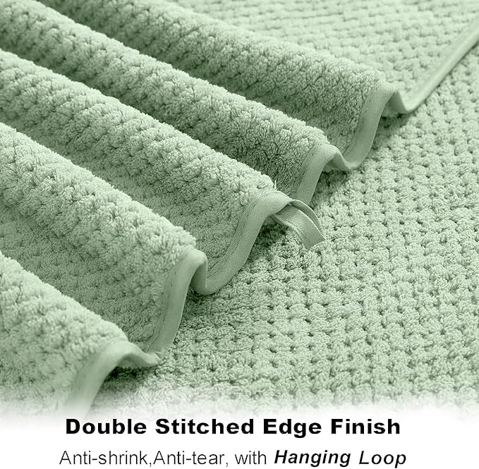 8-Piece Bath Towel Set, 2 Extra Large Bath Towel Sheets, 2 Hand Towels and 4 Washcloths - Highly Absorbent Quick Dry Polyester,Ultra Soft Towel Set for Bathroom, Waffle Weave Design, Pack of 8, Green - Image 4