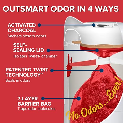 Red Rocket Multi Kitty Twist’R Cat Litter Disposal System, Litter Trash Can | Odor Control, Foot Pedal, Large Capacity, Holds 17 Lbs, Includes 2 Size #2 Odor Blocking Bags, 2 Charcoal Sachets, Scoop - Image 3
