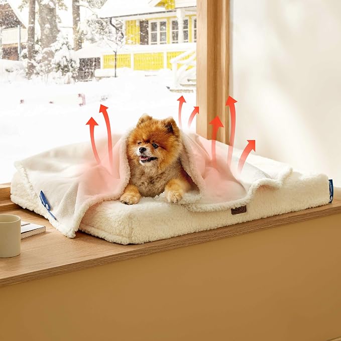Bedsure Self Warming Dog Blankets for Small Dogs Waterproof - 25"X35" White | Soft Plush Sherpa Fleece Cat Puppy Blanket Washable for Couch Protector Reversible, Cozy Calming Throw Warm for Pet - Image 7