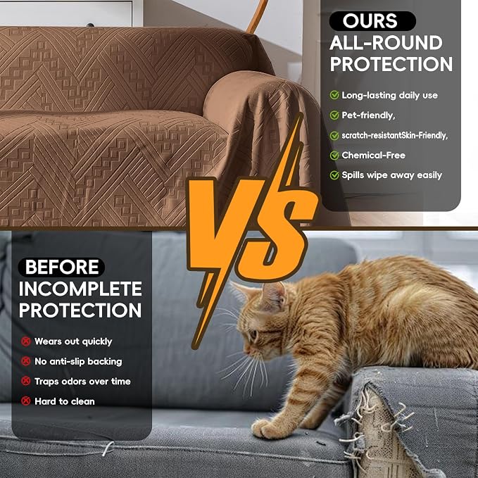 Waterproof Recliner Chair Covers, Anti-Slip Reclining Chair Covers, Pet-Friendly, Washable, Durable and Breathable Couch Covers – Reversible Design for Sofa Protection(71x71in/Brown) - Image 4