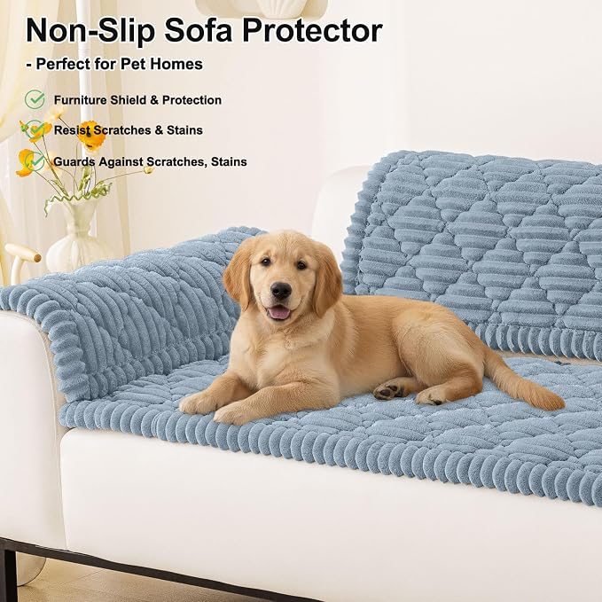 Smiry Couch Cover for Dogs Washable, Non Slip Fuzzy Pet Sofa Protector | Soft Thick Furniture Cover for Sofa, Loveseat and Sectional, Scratch & Pet Hair Resistant (Airy Blue, 27.6" x 27.6") - Image 11