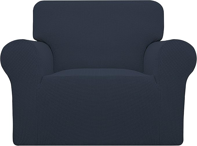 Easy-Going Stretch Chair Slipcover with Arm Washable Dark Blue | 1-Piece Couch Sofa Cover Furniture Protector for Living Room Soft with Bottom For Kids, Pet. Spandex Jacquard by Easy-Going