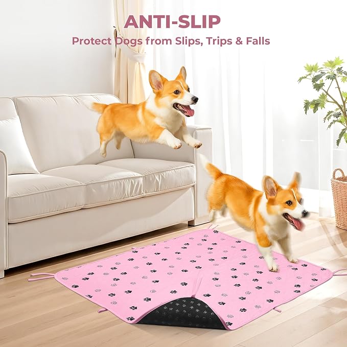 Fostanfly Washable Pee Pads for Dogs, Ultra-Absorbent, 36"x41"-2 Pack, Pink | Leak-Proof, Waterproof, Non-Slip, Large Reusable Pee Pads for Puppy Potty Training, Crate and Playpen with 8 Tie Straps - Image 5