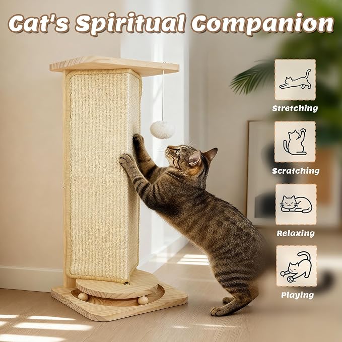 Couch Cat Corner Scratcher with Interactive Ball Toys for Cat, Replaceable Sisal Scratch Pad, Kitten Wall Scratcher for Couch, Wall Furniture Protector 25'' - Image 9