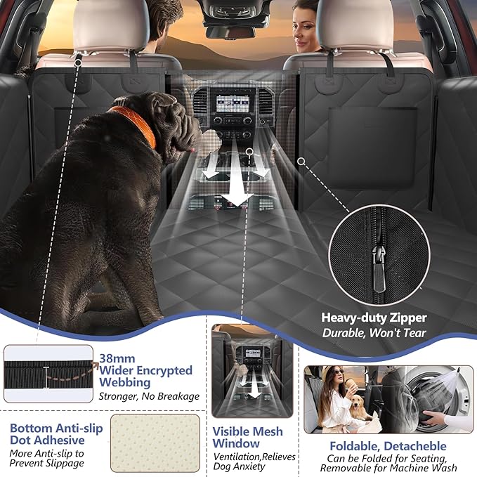 Back Seat Extender for Dogs Truck-Large Space, Hard Bottom Dog Pet Seat Cover Back Seat, Waterproof Dog Hammock for Crew Cab Trucks F150, RAM1500, Sierra, Tundra, Silverado, Black - Image 6