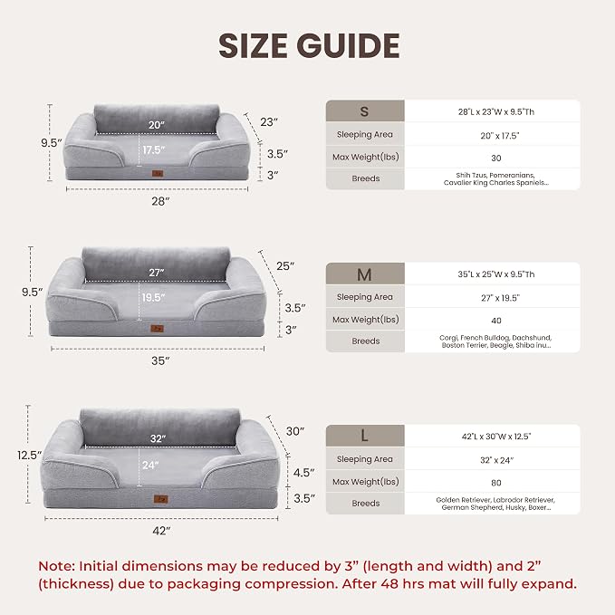 Orthopedic Dog Bed for Medium Size Dogs, Waterproof Egg-Crate Foam Pet Couch Bed with Soft Sides, Non-Slip Dog Sofa with Flannel Removable Washable Cover, 28"L Supportive Pet Sofa, Light Grey - Image 6