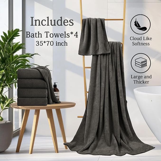 Extra Large Bath Towels Set 35x70 Inches - Dark Coffee Luxury 600 GSM Oversized Bath Sheet Towel,Ultra Soft Microfiber - Quick Dry,Highly Absorbent Shower Towels Spa Hotel Bathroom Towel Set (4-Pack) - Image 6