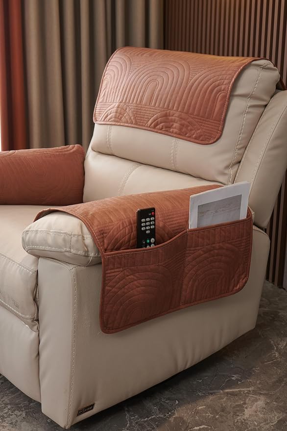 vctops 3 Pcs Water Resistant Sofa Armrest Cover Vintage Faux Suede Headrest Cover for Recliner Chair Arm Cover Non Slip Couch Cover for Dogs Washable Furniture Protector (Orange,1 Seat) - Image 5