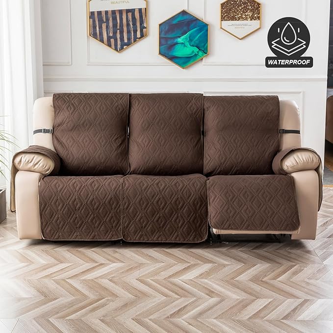Genina Waterproof Reclining Couch Cover 3 Seat, Recliner Sofa Covers Non-Slip Recliner Couch Cover Furniture Protector with Elastic Straps for Pets, Dogs (Chocolate, Recliner Sofa) - Image 8
