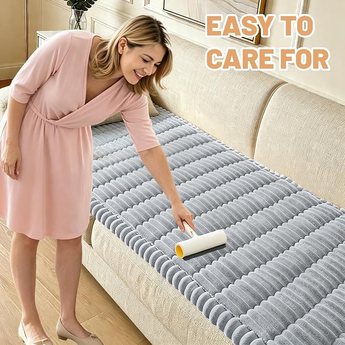 Waterproof Couch Cover for Dogs Washable,Nonslip Fuzzy Durable Pet Friendly | Soft Slipcovers for 3 Cushion Sofa Cover,Plush Thick Protector Fits Mat Bed Leather & Fabric Couches (Light Grey 27.6"x70.9") - Image 4
