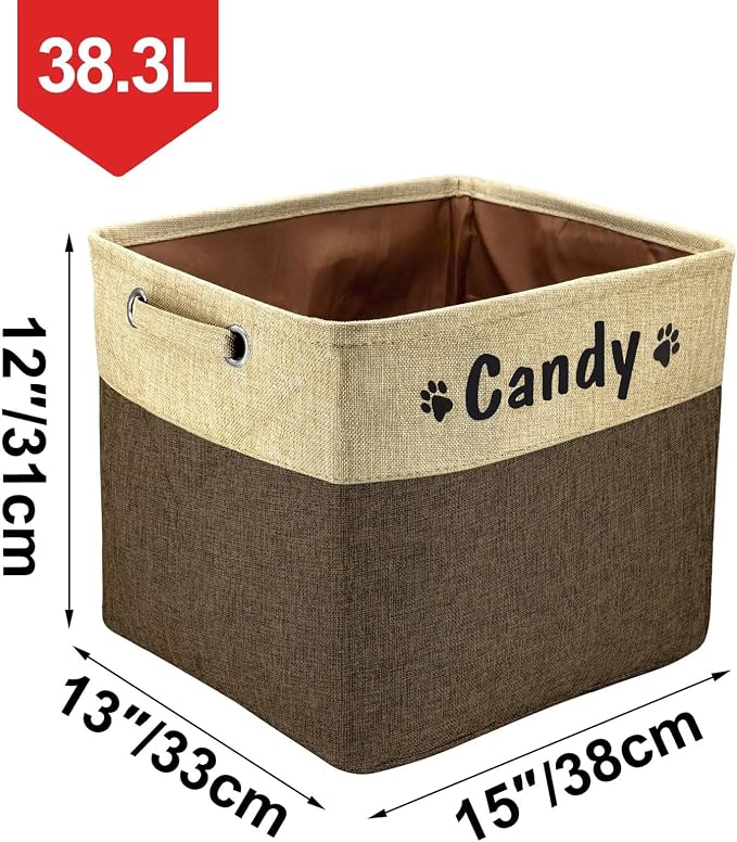PET ARTIST Collapsible Toy Storage Basket Bin With Personalized Pet's Name - Rectangular Box Chest Organizer for Dog Toys, Clothing, Apparel & Accessories (Coffee Big One) - Image 6