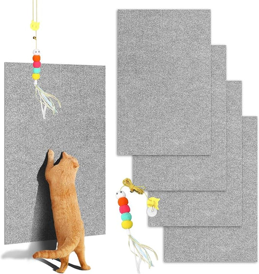 4PCS Cat Scratch Mats 39”x12”,Trimmable Cat Scratching Post Carpet Cover Self-Adhesive Cat Tree Shelves Replacement Parts Matfor Couch Furniture Included a Pendant Toy (Grey) by SUPERPAWS