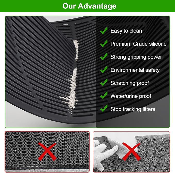 Gosmol Cat Litter Mat XXL 38" x 25" Extra Large Waterproof Trapping Mat with Raised Points, Easy Clean Litter Mat, Non-Slip Silicone Cat Mats for Litter Boxes & Floor-Black - Image 7