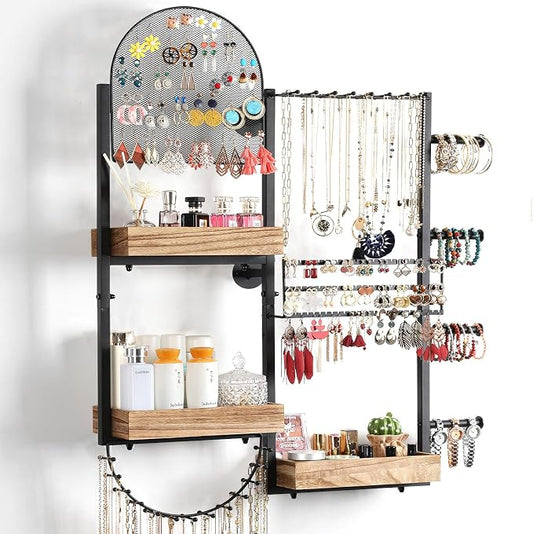 Keebofly Large Jewelry Organizer - Big Wall Mount Hanging Jewelry Holder Display for Earrings, Rings, Necklaces, Bracelets, Makeup, Perfume & Watches by Keebofly