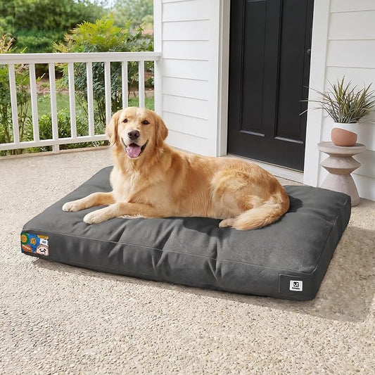 Sytopia 42 Inch Indestructible Canvas Outdoor Durable Dog Bed for Extra Large Dogs, Chew Proof Shredded Chopped Foam Patio Pet Pad for Crate with Waterproof Machine Washable Removable Cover, Dark Grey by Sytopia