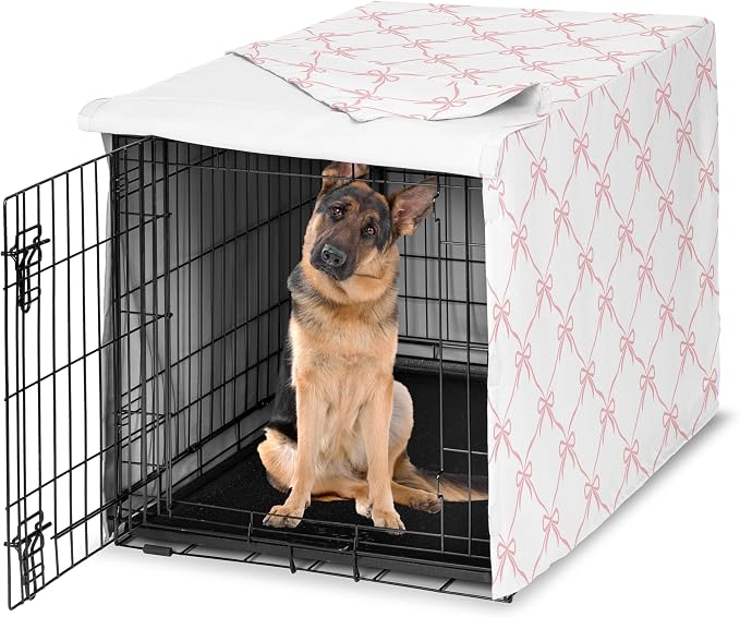 Sweet Jojo Designs 48in. Large Dog Crate Cover (Pink Bows) for Girls Pet Cage, Kennel Covers (Blush and White Elegant Designer Bow for the Ballerina, Dancer, Princess, Coquette Ballet Collection) by SweetJojoDesigns