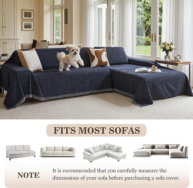 MEETSKY Navy Blue Couch Cover Sectional Sofa Covers Washable Couch Cover Sofa Throw Cover X-Large Sofa Slipcover for Reclining Multi-Use Decorative Couch Protector for Pets, 71" x 118",Navy - Image 5