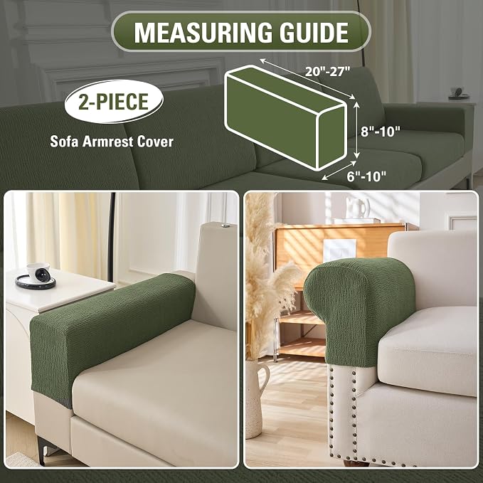 Sectional Couch Covers Stretch Cushion Covers Washable Wear-Resistant Universal Sofa Slipcovers Furniture Protector Separate Seat Chaise Couch Cover (Green, 2 PC Armrest Covers) - Image 2