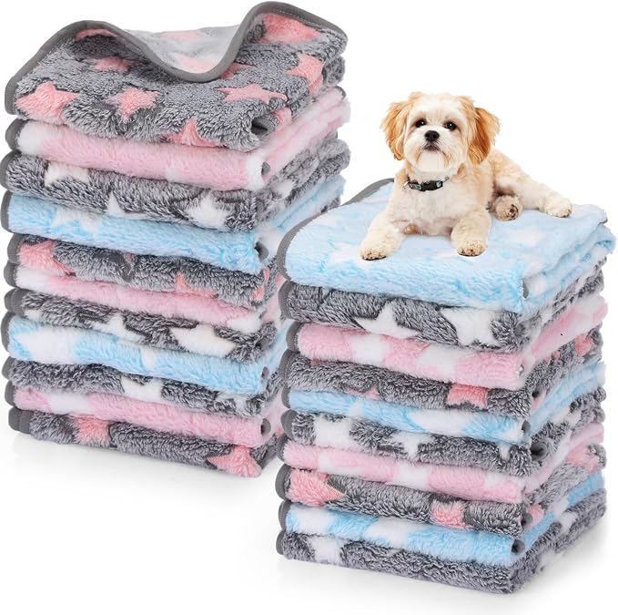 Chumia 40 Pcs Puppy Blankets for Small Dog Pet Bulk Fleece Soft Fluffy Washable Dog Star Print Pattern Fleece Blankets for Pets Throw Warm Bed Mat for Puppy Cat, 24 x 16 Inches by Chumia