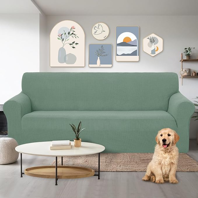 U-NICE HOME Stretch Couch Cover Slipcover for 3 Cushion Sofa, Cyan | 1-Piece Sofa cover, Washable, Pet friendly, Furniture protector, Polyester Spandex Jacquard fabric - Image 2