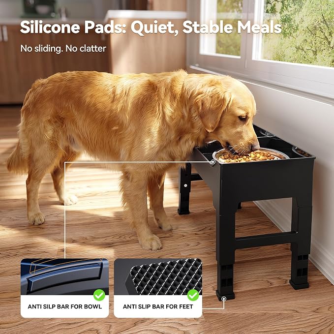 CZPET Elevated Dog Bowls, Splash Guard 4-Height Adjustable, Stainless Bowls | Mess Proof, Raised Stand with Two 2L Stainless Steel Bowls, Lifted Food Water Feeder for Small, Medium & Large Dogs - Image 5