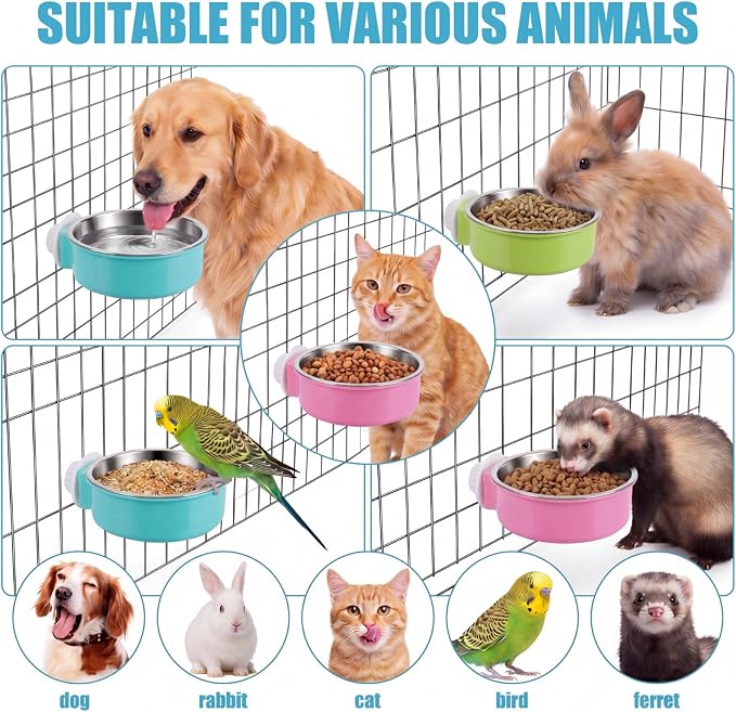 Mimorou 24 Pcs Crate Bowls Bulk Puppy Dog Bowls for Kennel Removable Stainless Steel Crate Water Bowl Kennel Hanging Food Feeders Coop Cup for Cat Puppy Rabbit Birds Ferret Guinea Pigs - Image 6