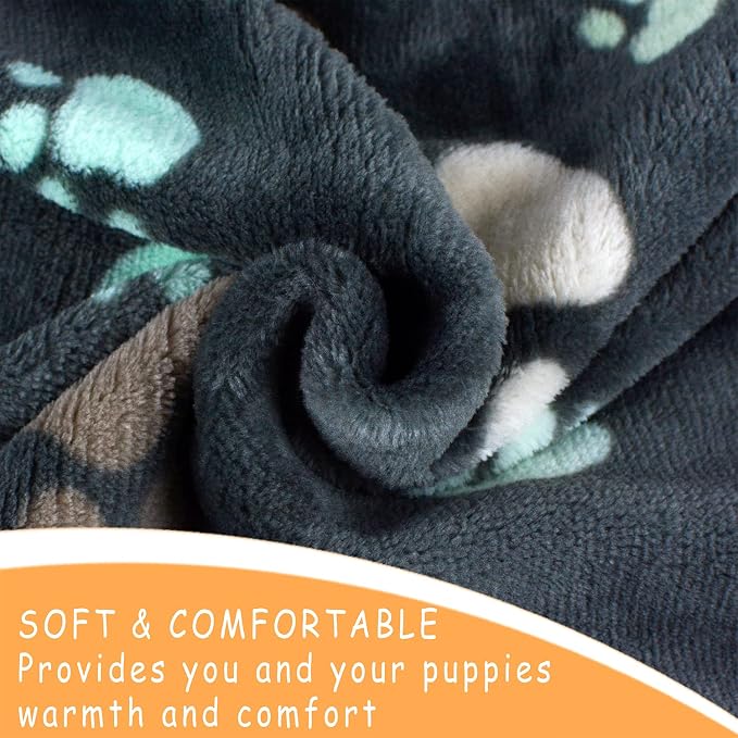 Dog Blankets for Medium Large Dogs, 3 Pack Washable Pet Blankets 41" x 31", Fuzzy Soft Pet Mat Throw Cover for Kennel Crate Bed, Cute Grey Paw Pattern, Soft Cat Dog Blanket - Image 2