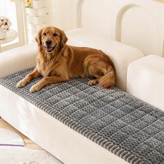 KRFOONN Couch Cover for Dogs Washable Sofa Covers for 3 Cushion Non-Slip Fuzzy Couch Cushion Covers Sofa Slipcovers Furniture Protector with Elastic Straps for Dogs Pets Mat (Dark Grey, 27.6" x 59") by KRFOONN
