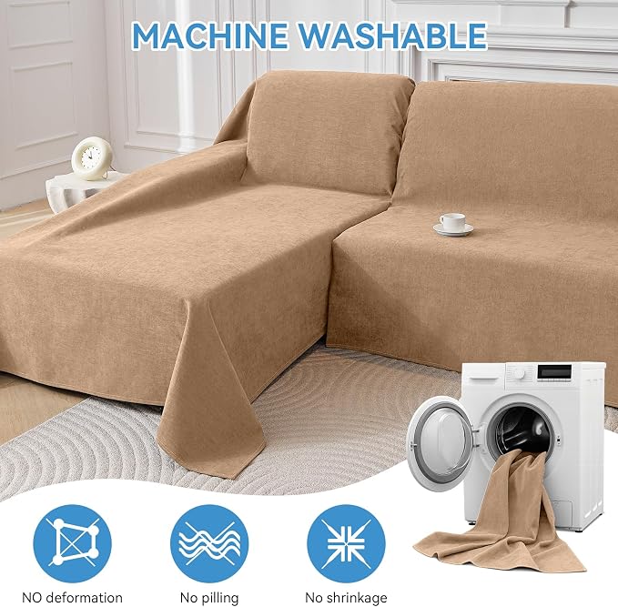 Deep Dream Sectional Couch Covers, 2 Pieces 100% Waterproof L Shaped Sofa Cover, Non Slip Couch Cover for Dogs Cats Washable, Pet Friendly Sofa Slipcovers Furniture Protector (X-Large, Brown) - Image 6