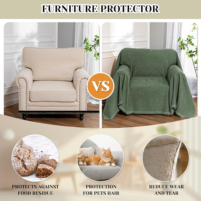 MEETSKY Small Couch Cover Oversized Armchair Sofa Cover Washable for Dogs Sofa Single Recliner, Chenille Sofa Throw Slipcover for Pets Sofa Cover Thick, 71" x 91", Moss Green - Image 3