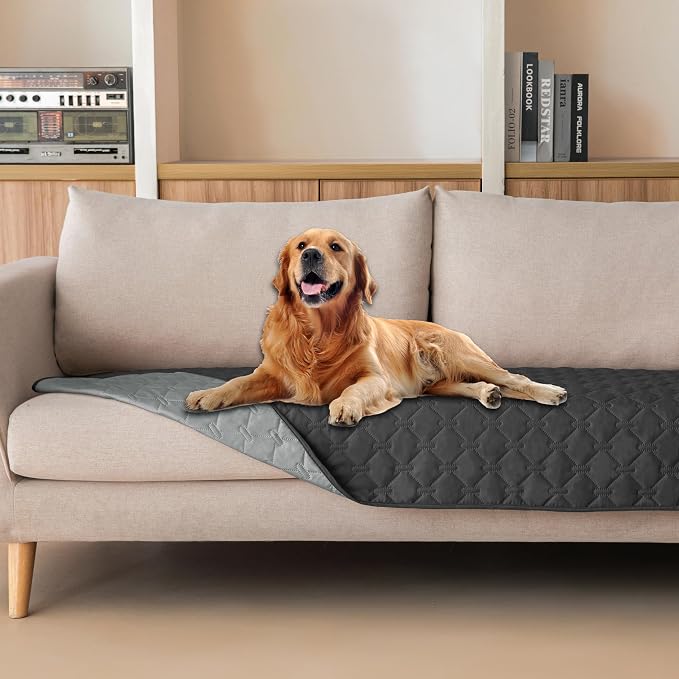 gogobunny 100% Double Sided Waterproof Dog Blanket Soft Pet Bed Cover Reversible Protect Furniture Couch Sofa Car for Puppy Large Dog Cat (Dark Charcoal/Light Charcoal, 30x70 Inch (Pack of 1)) by gogobunny