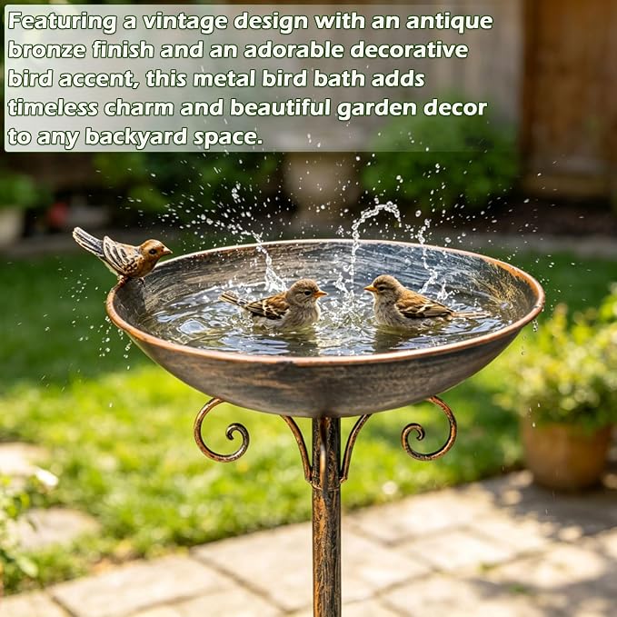 27.6" H Cast Iron BirdBaths for Outdoors,Metal Bird Bath for Outside | Standing Bird Feeder,Home Garden Lawn Yard Decorations - Image 4
