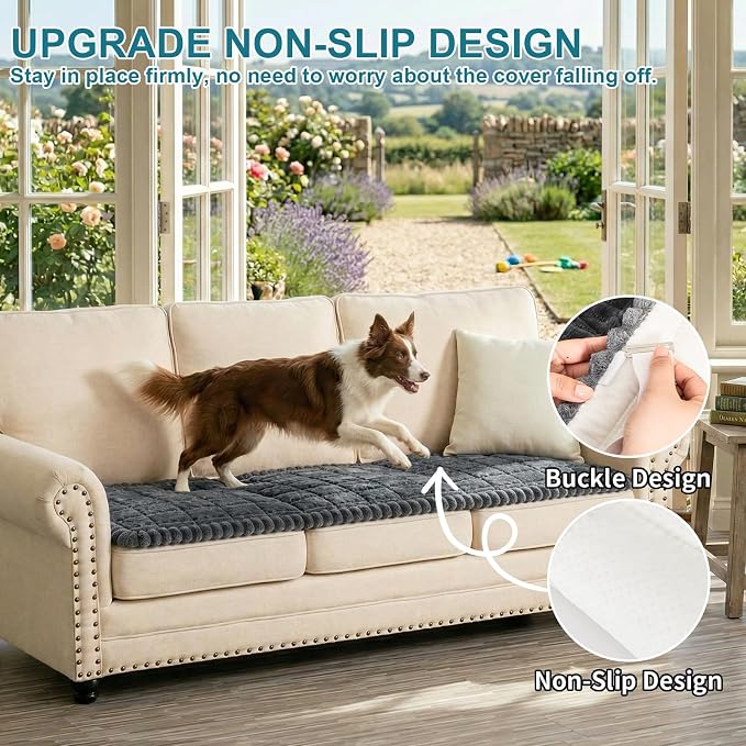 KRFOONN Non Slip Couch Cover for Dogs Washable Sofa Covers for 3 Cushion Couch Cushion Covers Sofa Slipcovers Couches Furniture Protector for Dogs Pets Mat (Dark Grey, 27.6" x 82.7") - Image 4