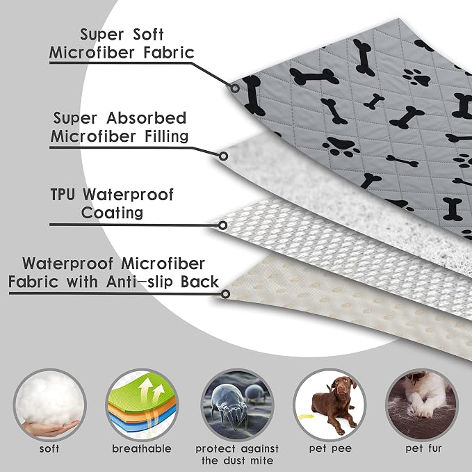 Waterproof Dog Bed Cover - nanbowang Pet Blanket Sofa Couch Furniture Protector for Kids Children Dog Cat, Reversible (40x50 Inch Pack of 1, Grey) - Image 7