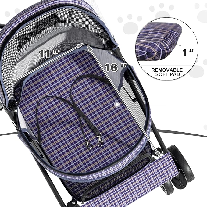 MoNiBloom 4 Wheels Pet Stroller, Easy-Fold Umbrella Shaped Dog Cat Jogger Stroller w/Storage Bag & Visible Mesh for Small/Medium Dogs Cats Plaid