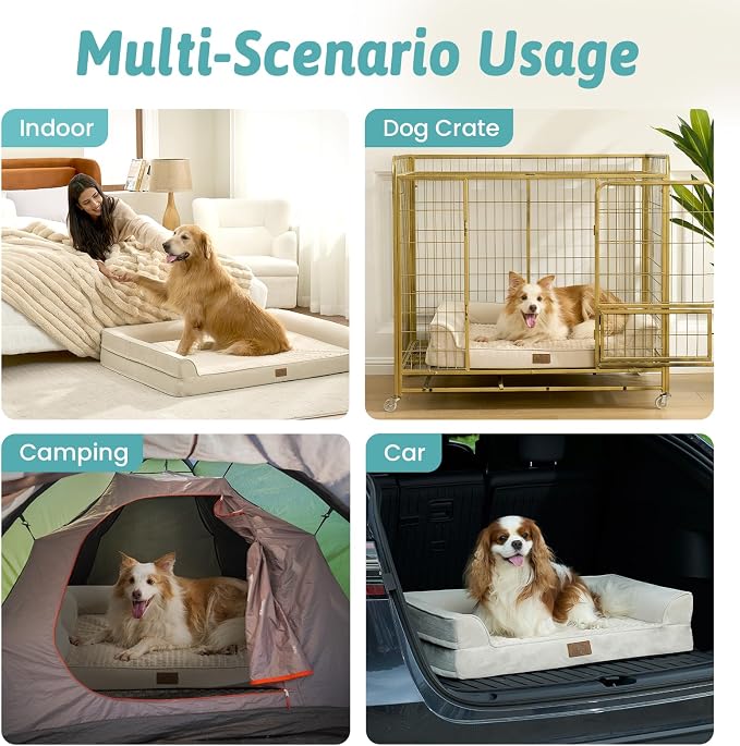 COZY KISS Orthopedic Dog Bed for Extra Large Dog 44x32 inch, XL Pet Sofa, Bolster Foam Bed with Sides, Non-Slip and Egg-Crate Big Dog Couch Bed with Washable Removable Cover, Beige - Image 6