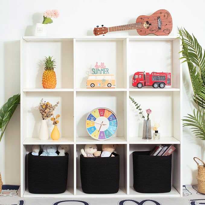 MINTWOOD Design 3-Pack 11x11 Inch Cube Storage Bin, Woven Organizer, Closet Cute Square Bins, Decorative Classroom Bathroom Pantry and Shelf Baskets, Full Black (MD-196) - Image 2