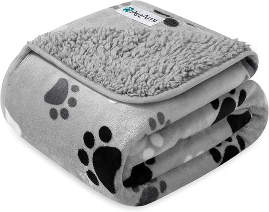PetAmi Premium Waterproof Dog Blanket for Large Dogs, Reversible Sherpa & Flannel Fleece, Leakproof Pet Throw for Couch Protection, Soft Plush Furniture Protector for Cats, Washable, 60x80 Paw Grey by PetAmi