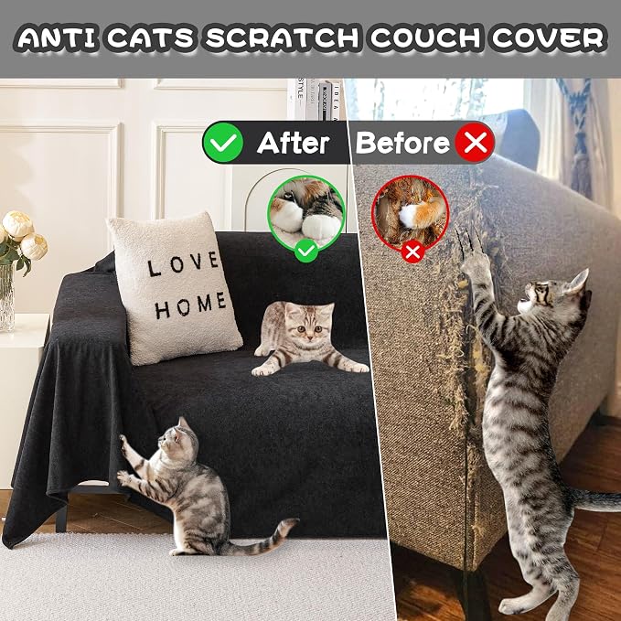MYSKY HOME Black Couch Covers for Reclining Couch, Non-Slip Sectional Sofa Cover for Dog, Couch Covers for Sofa, Pet Couch Protector, Chair Covers Sofa Slipcovers Washable Furniture Covers, 71"x 91" - Image 5
