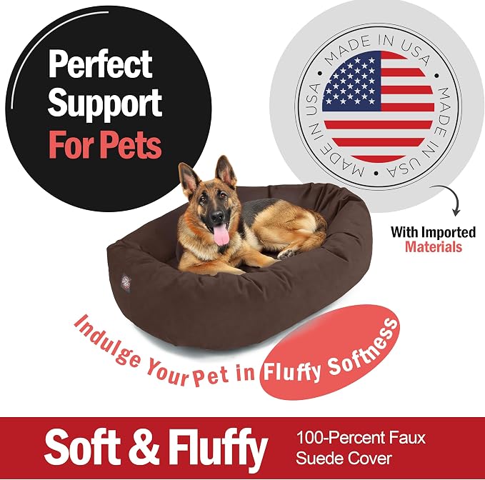 Majestic Pet 52 Inch Suede Calming Dog Bed Washable – Cozy Soft Round Dog Bed w/Spine Support for Dogs to Rest Head - Fluffy Donut Dog Bed 52x35x11 (Inch) - Round Pet Bed X- Large – Chocolate (2025) - Image 2