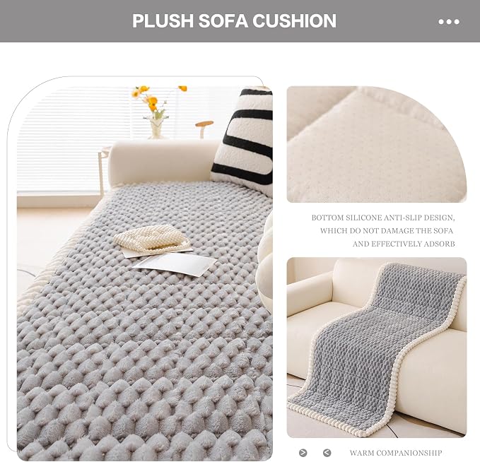 DREAMINGO Pet Couch Covers for Sofa Non Slip Fuzzy Dog Sofa Covers Washable Geometric Jacquard Couch Cushion Protector Light Grey Pet Bed Mat 27.6x82.7 Inch - Image 4