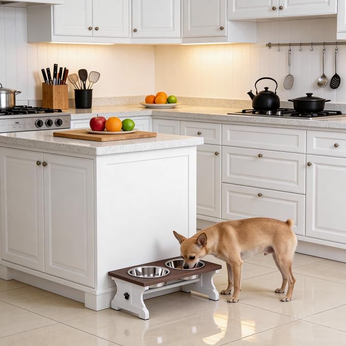 Piskyet Elevated Dog Bowls, Dog Bowls Stand, Raised Dogs Bowl's with 2 Stainless Steel Wooden Dogs Bowl,3.5Cups6''H_30 oz Bowl-Farmhouse Style - Image 4
