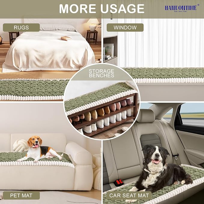 HANDONTIME Dog Couch Cover Jacquard Geometric Sofa Covers Washable Funny Fuzzy Couch Cushion Cover Non-Slip Plush Pet Protector Furniture Covers Durable Comfortable Slipcover (Avocado, 27.6" x 70.9") - Image 6