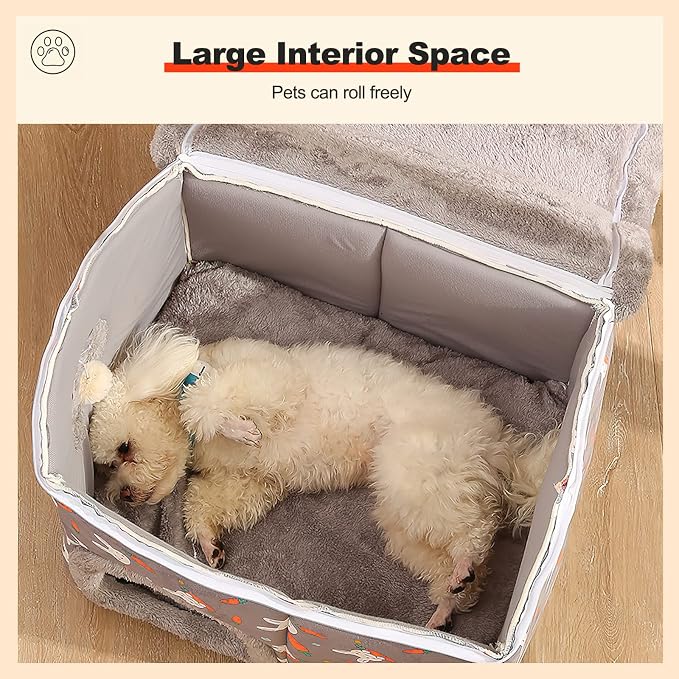Cat Cave Bed, Portable Cat Bed with Removable Cushion, Small Dog Cave Bed Pet Warm House, Washable Dog Bed, Cat Puppy Igloo Bed(L, Gray Rabbit) - Image 2