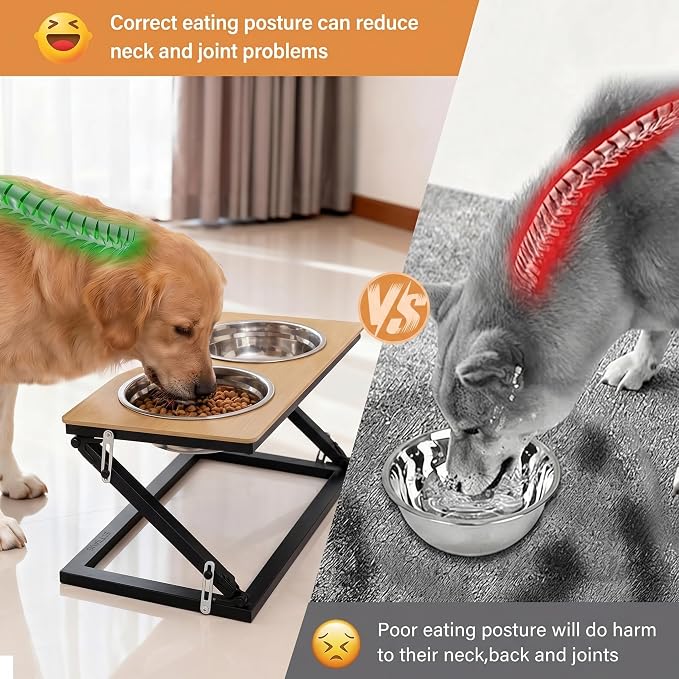 Elevated Dog Bowl, Adjustable Height and Tilt Angle Dog Bowl Stand | Precisely Adjust Height And Tilt Angle, Easy To Clean, Equipped With 2 Stainless Steel Food Bowls, Sturdy And Durable. - Image 3