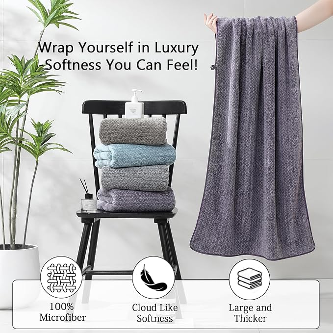 18 Piece Bath Towels Set,100% Microfiber Family Bathroom Towel with Hanging Loops-6 Bath Towels,6 Hand Towels,6 Washcloths,Quick Dry Highly Absorbent Shower Towel for Bathroom,Hotel,Spa-Dark Purple - Image 3